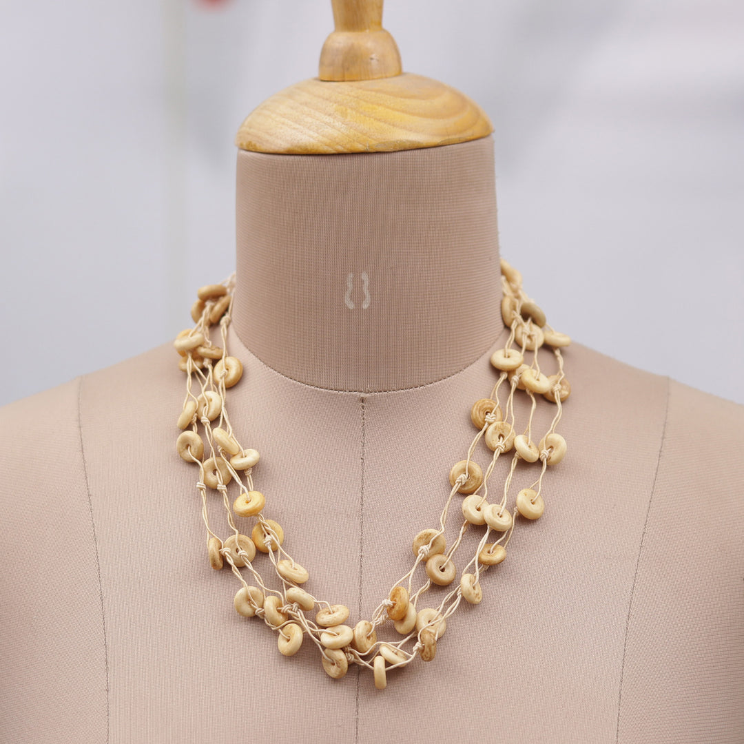 Bohemian Handcrafted Ivory Cotton Station Strand Necklace - Natural Loops