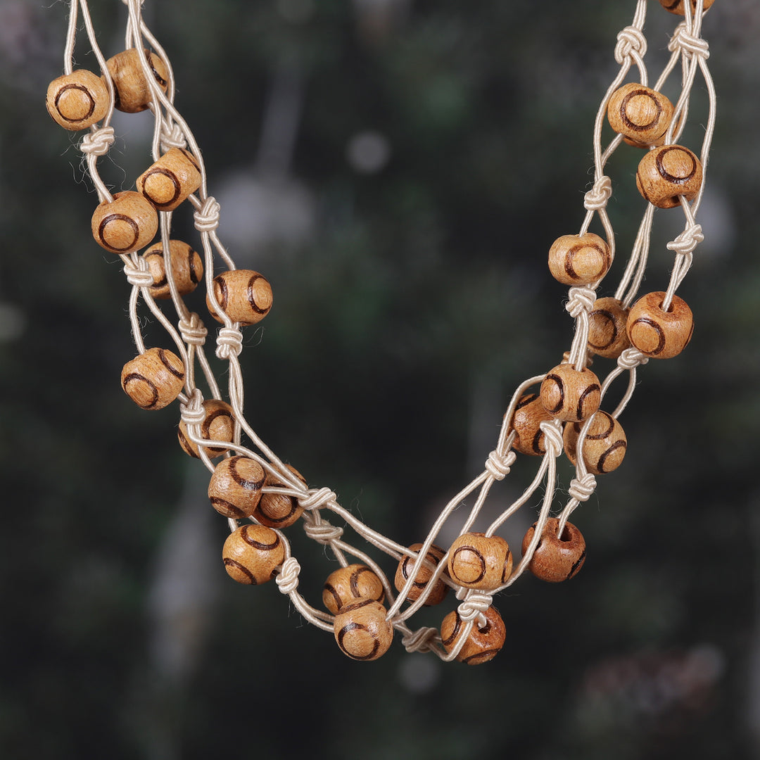 Bohemian Handcrafted Haldu Wood and Cotton Station Necklace - Natural Essence