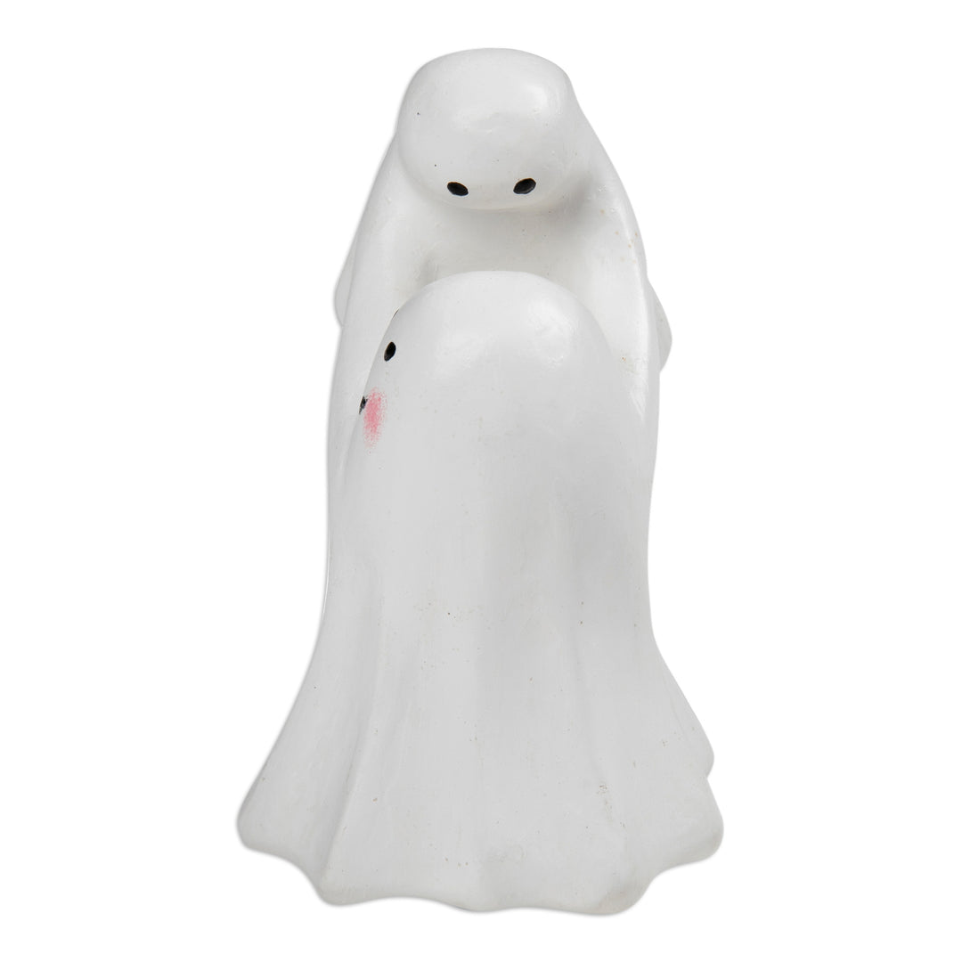 Halloween-Themed Parent and Child Albesia Wood Sculpture - My Spooky Baby