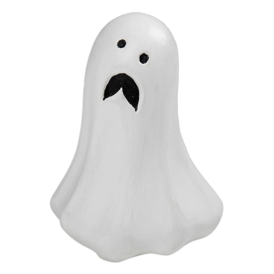Halloween-Themed Hand-Painted Albesia Wood Ghost Sculpture - Spooky Emotions