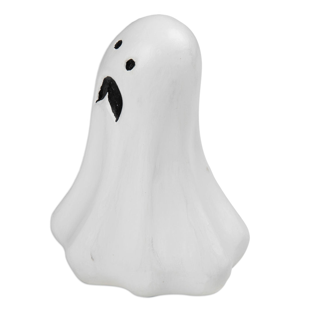Halloween-Themed Hand-Painted Albesia Wood Ghost Sculpture - Spooky Emotions