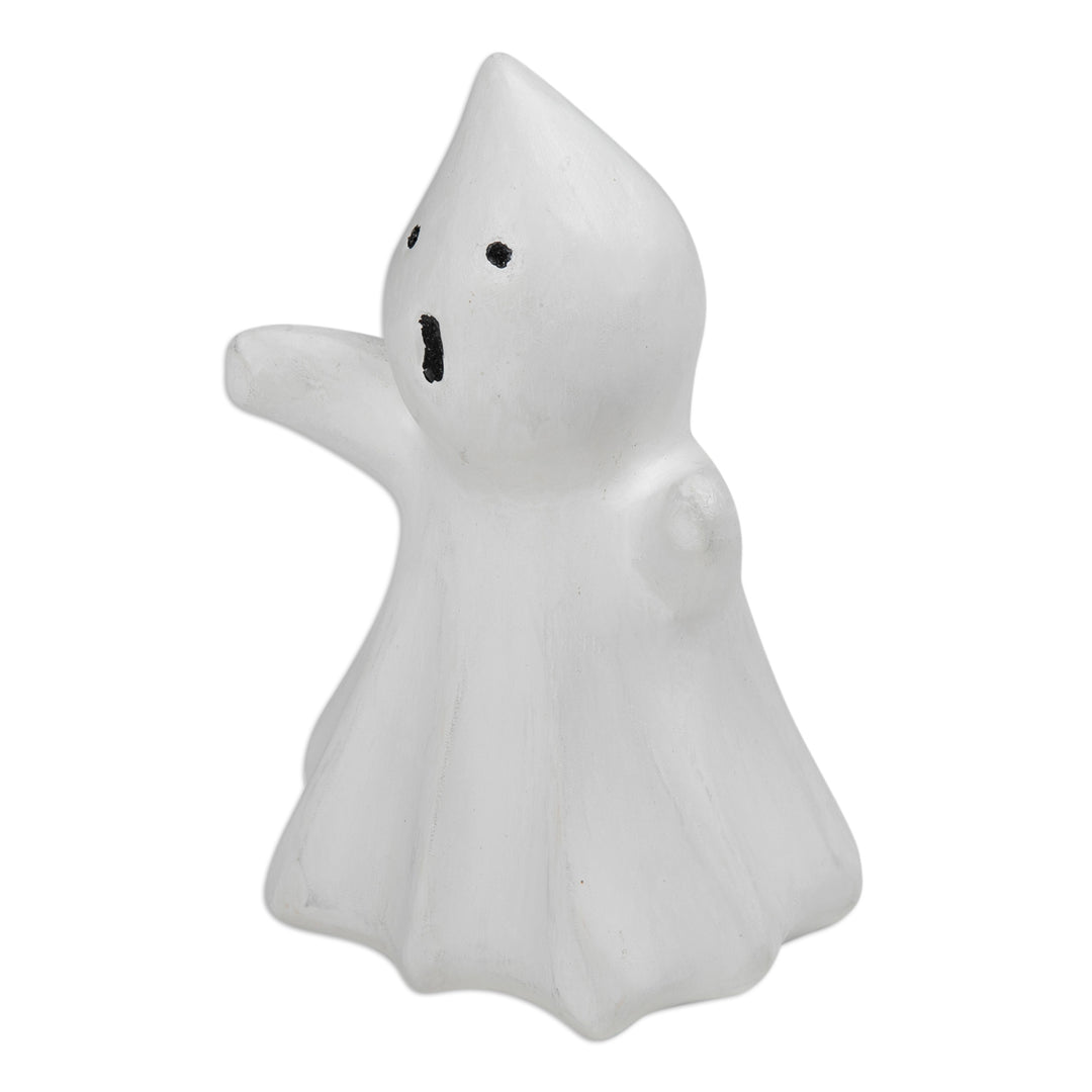 Halloween-Themed Albesia Wood Ghost Sculpture - Little Phantom