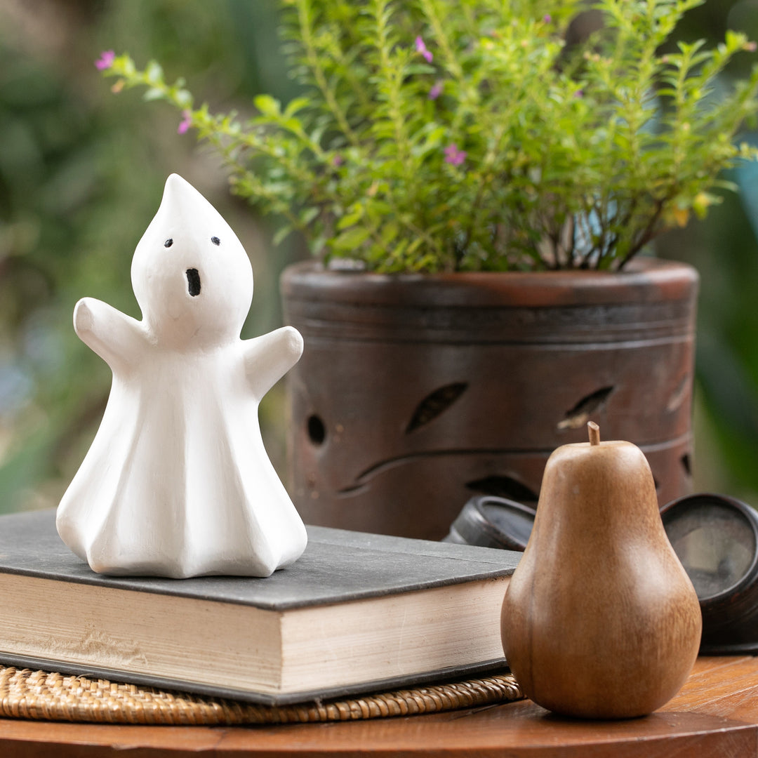 Halloween-Themed Albesia Wood Ghost Sculpture - Little Phantom