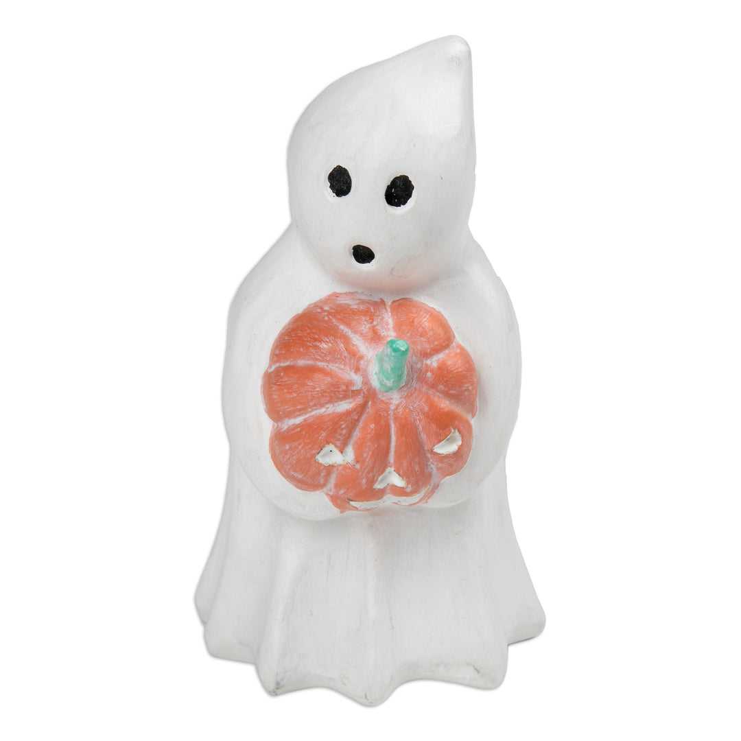 Halloween-Themed Albesia Wood Ghost and Pumpkin Sculpture - Pumpkin Gift