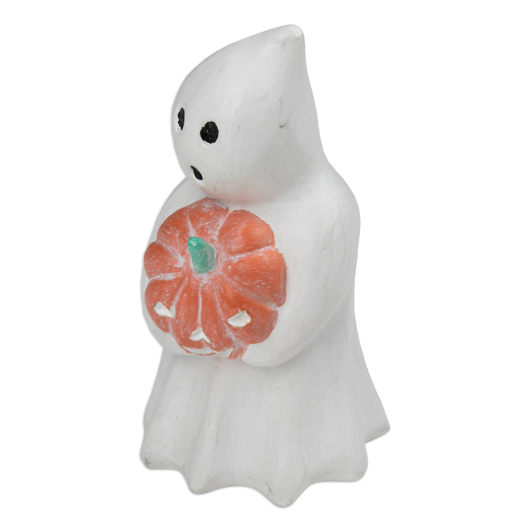 Halloween-Themed Albesia Wood Ghost and Pumpkin Sculpture - Pumpkin Gift