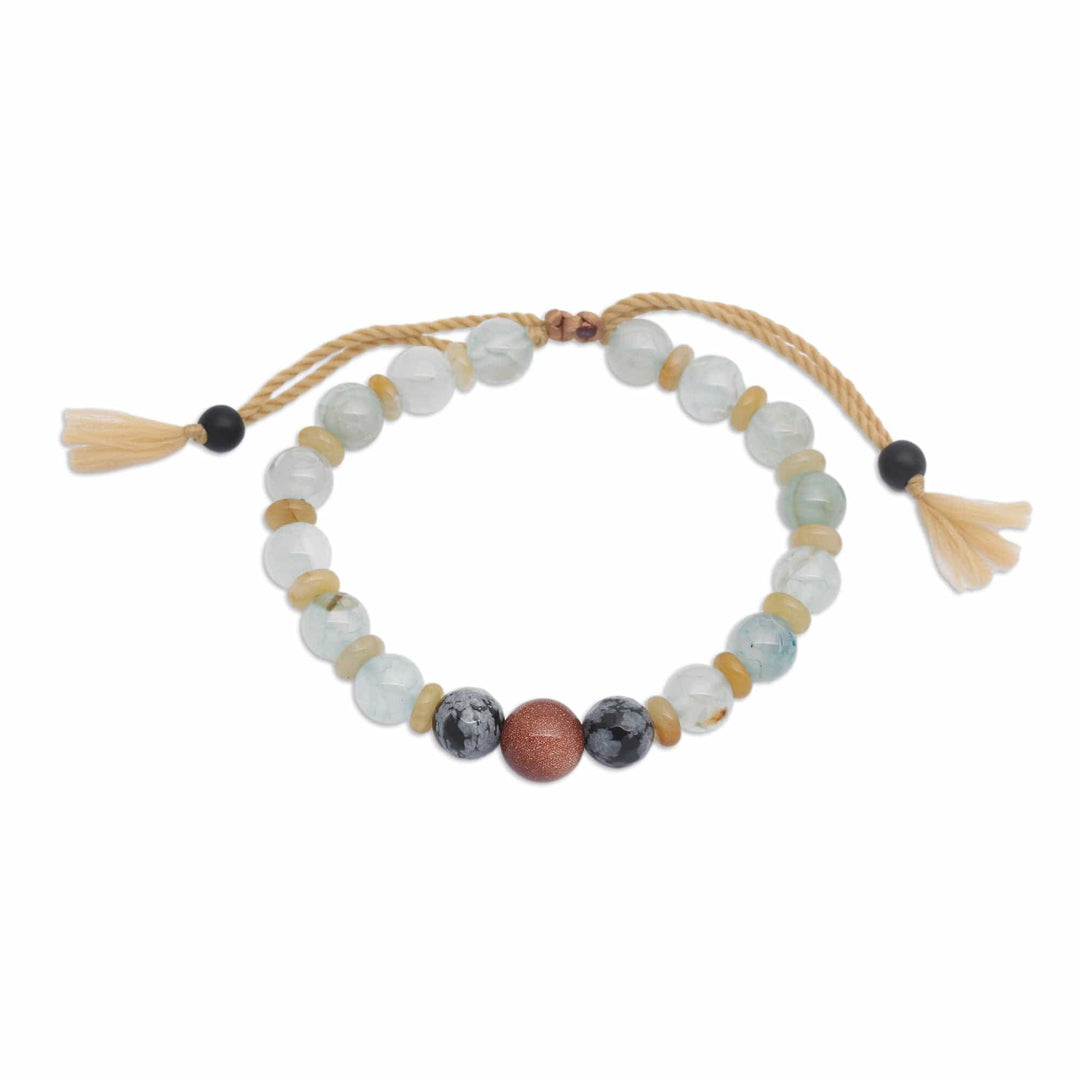 Adjustable Green Multi-Gemstone Beaded Bracelet from Bali - Tranquil Waters
