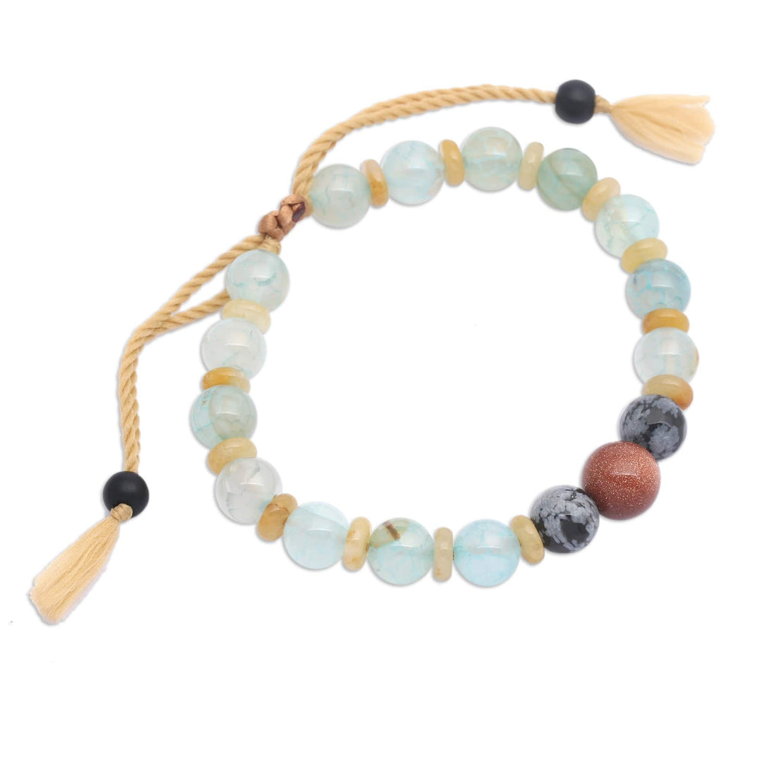 Adjustable Green Multi-Gemstone Beaded Bracelet from Bali - Tranquil Waters