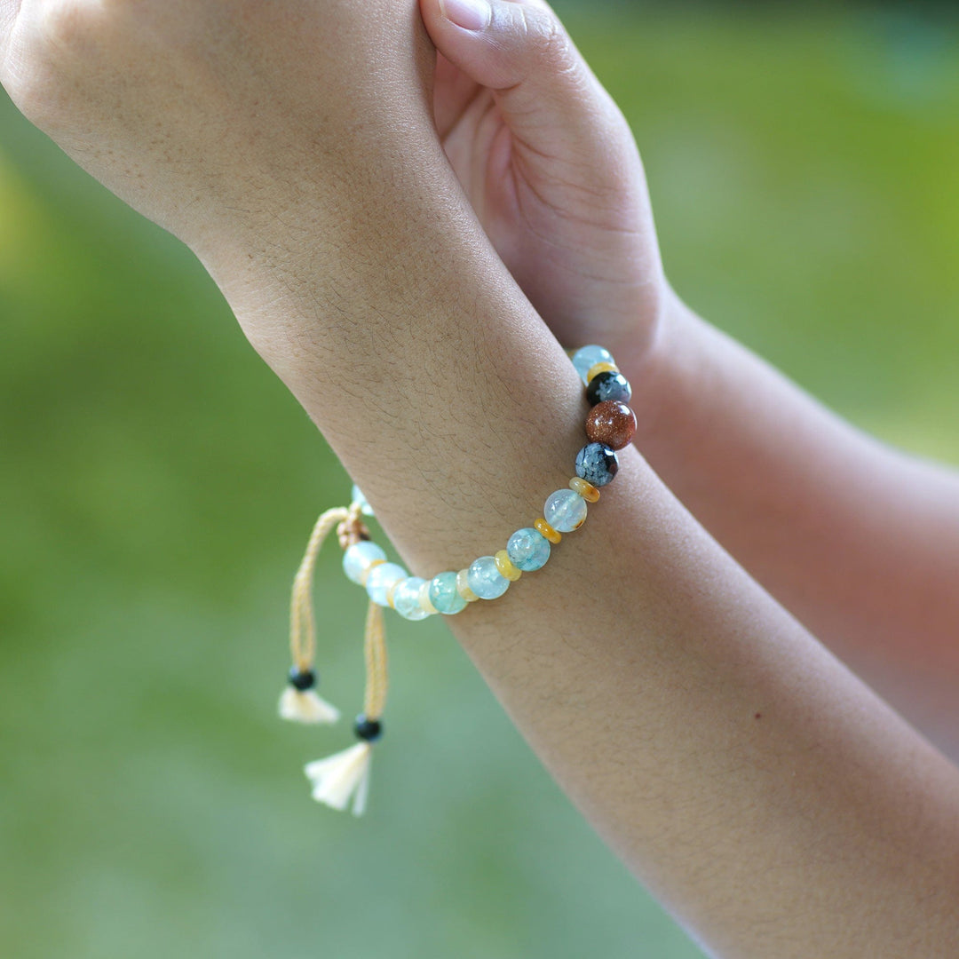 Adjustable Green Multi-Gemstone Beaded Bracelet from Bali - Tranquil Waters