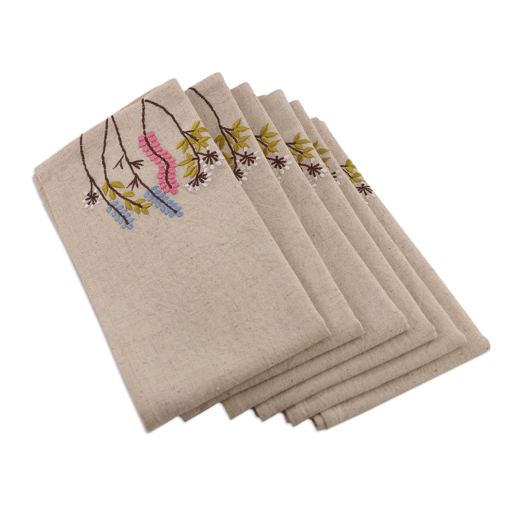 Set of 12 Embroidered Floral Cotton Placemats and Napkins - Floral Banquet