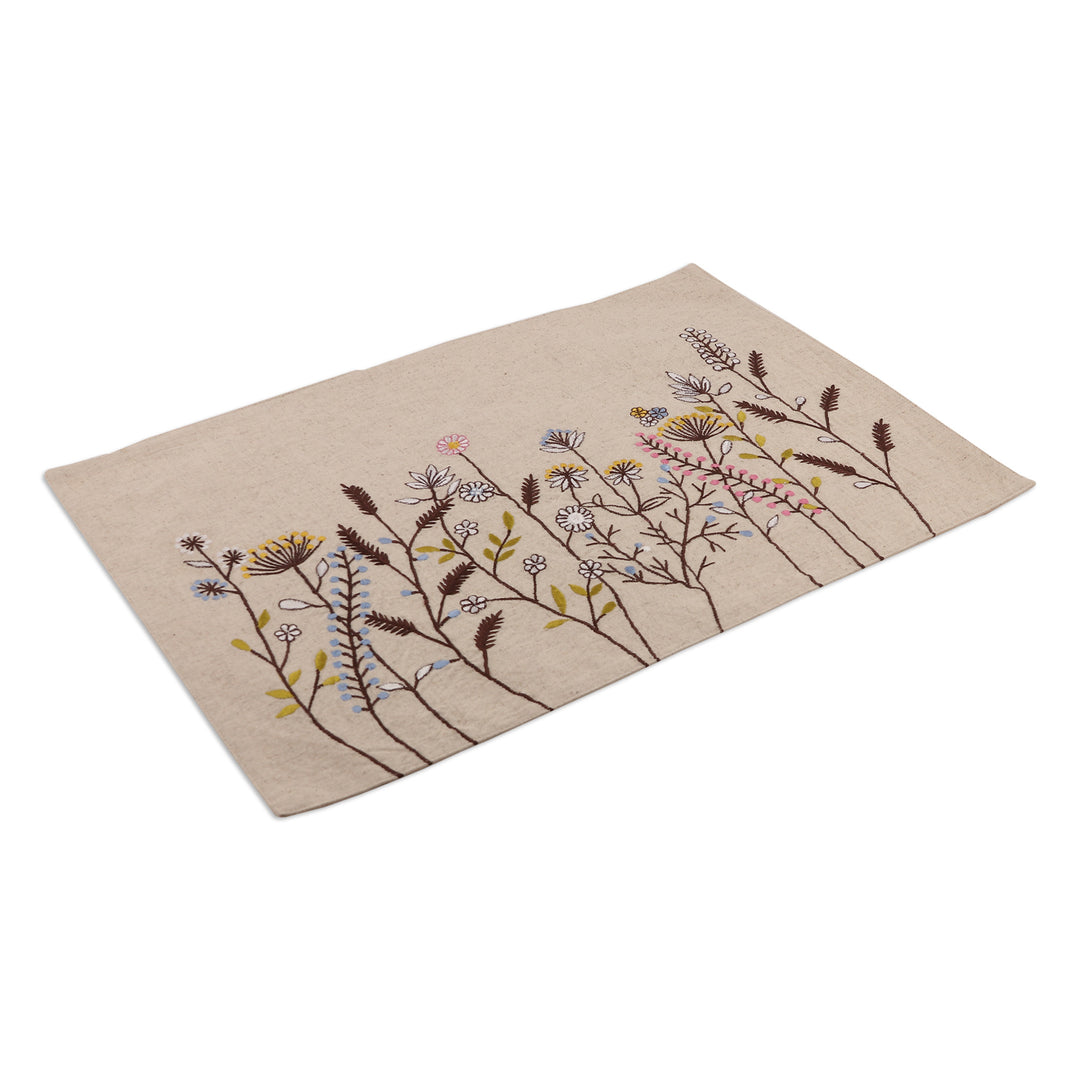 Set of 12 Embroidered Floral Cotton Placemats and Napkins - Floral Banquet