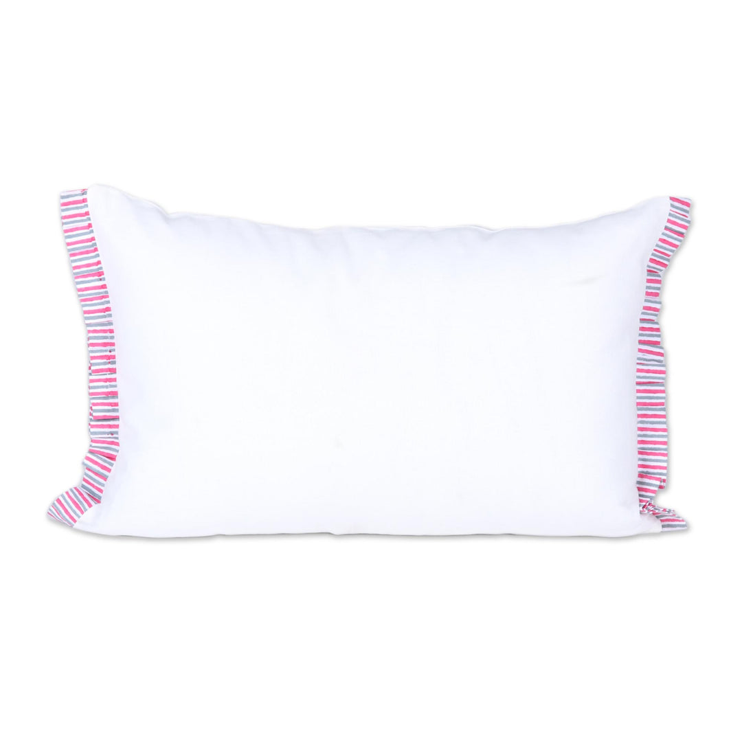2 Pink and White Floral Block Print Cotton Cushion Covers - Cheerful Flowers