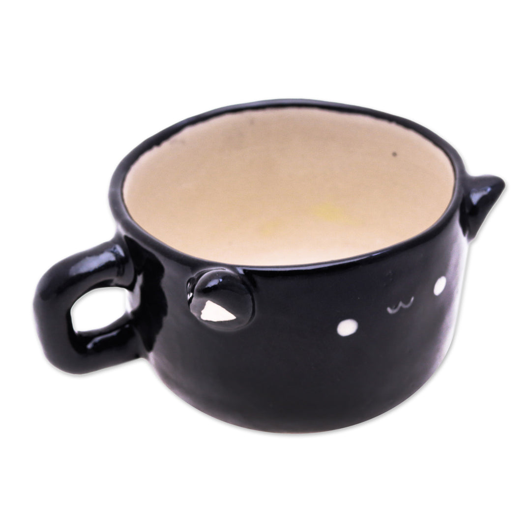 Thai Handmade Animal-Themed Ceramic Black Cat Demitasse - Black Cat Demitasse