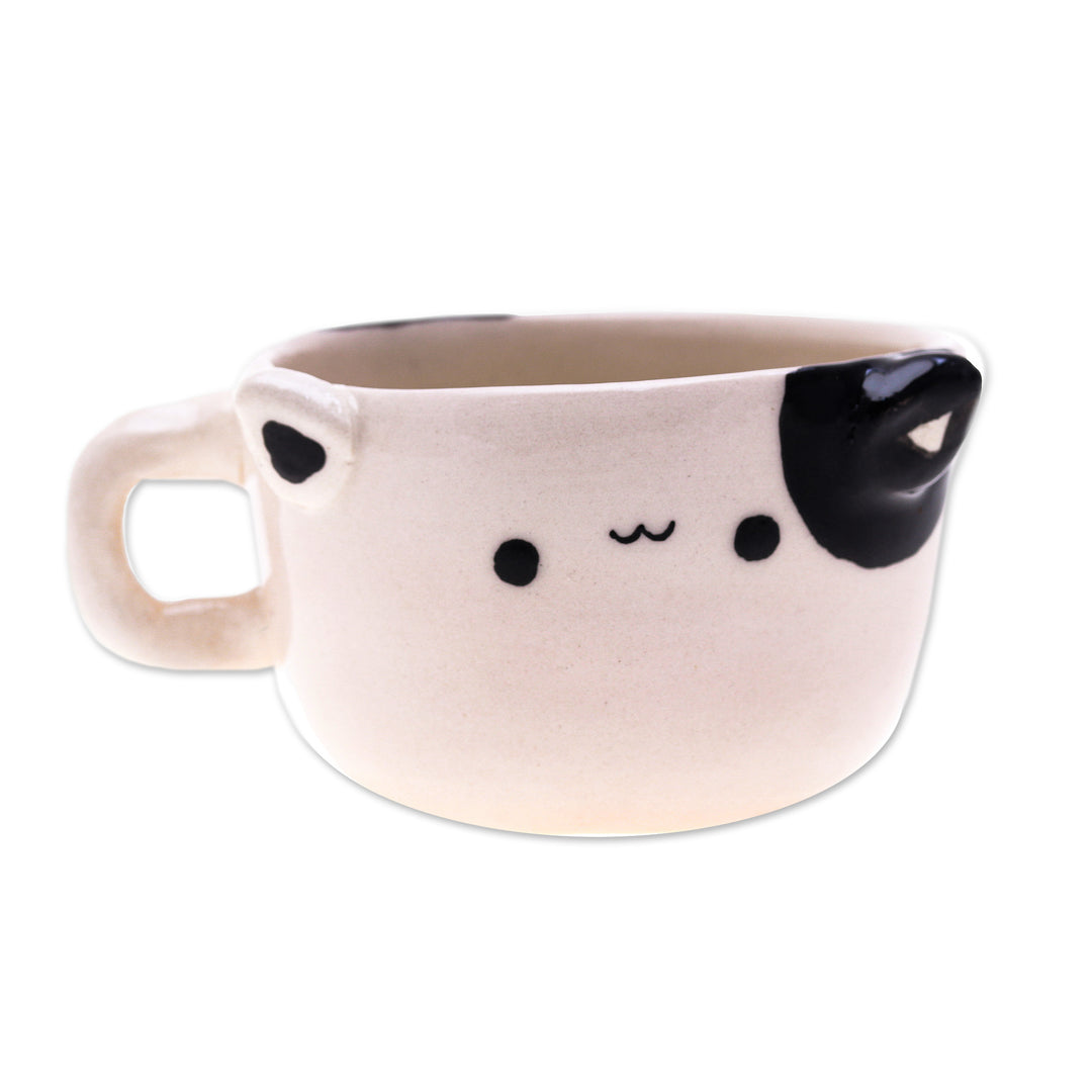Hand-Painted Ceramic Tuxedo Cat Demitasse Made in Thailand - Tuxedo Cat Demitasse