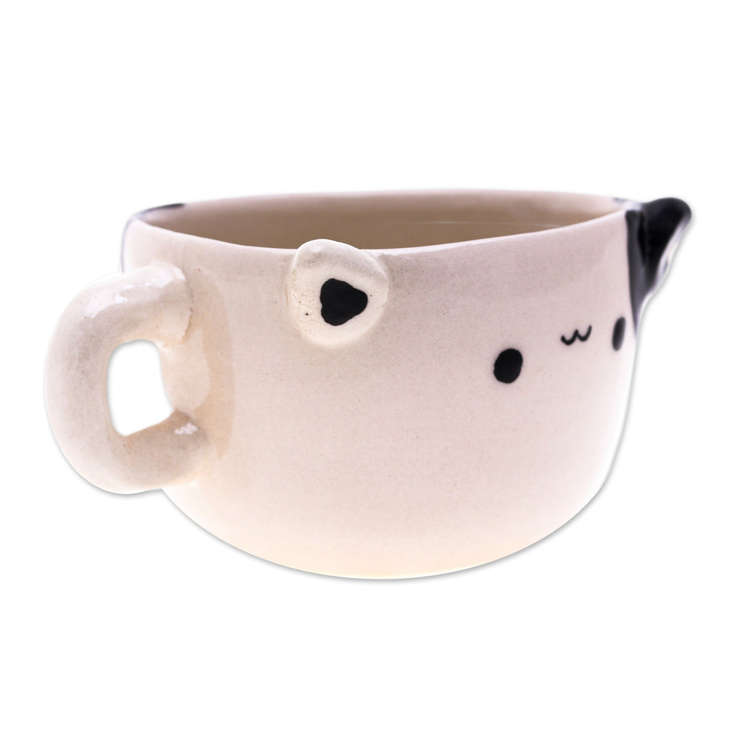Hand-Painted Ceramic Tuxedo Cat Demitasse Made in Thailand - Tuxedo Cat Demitasse