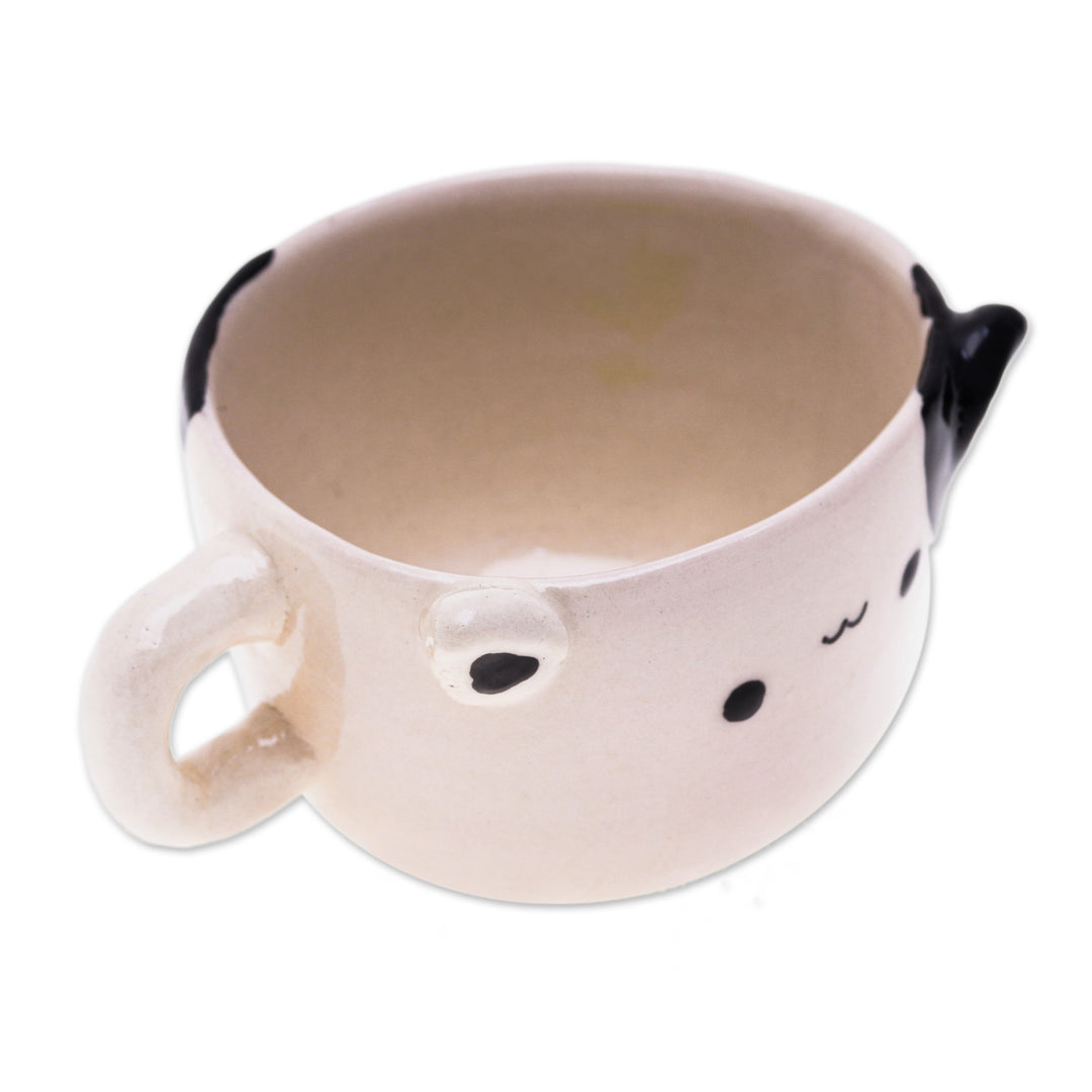 Hand-Painted Ceramic Tuxedo Cat Demitasse Made in Thailand - Tuxedo Cat Demitasse