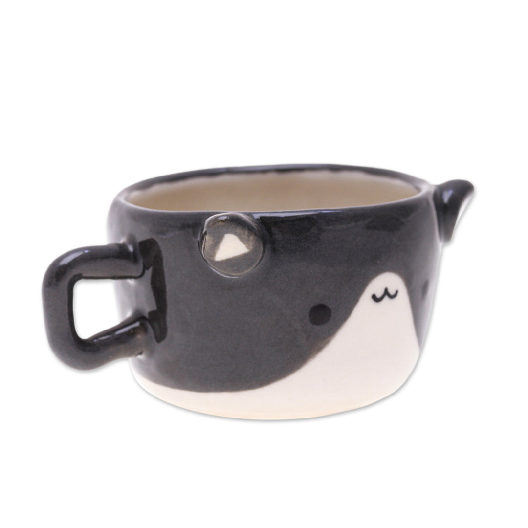 Thai Animal-Themed Ceramic Grey & White Cat Espresso Cup - Feline Demitasse