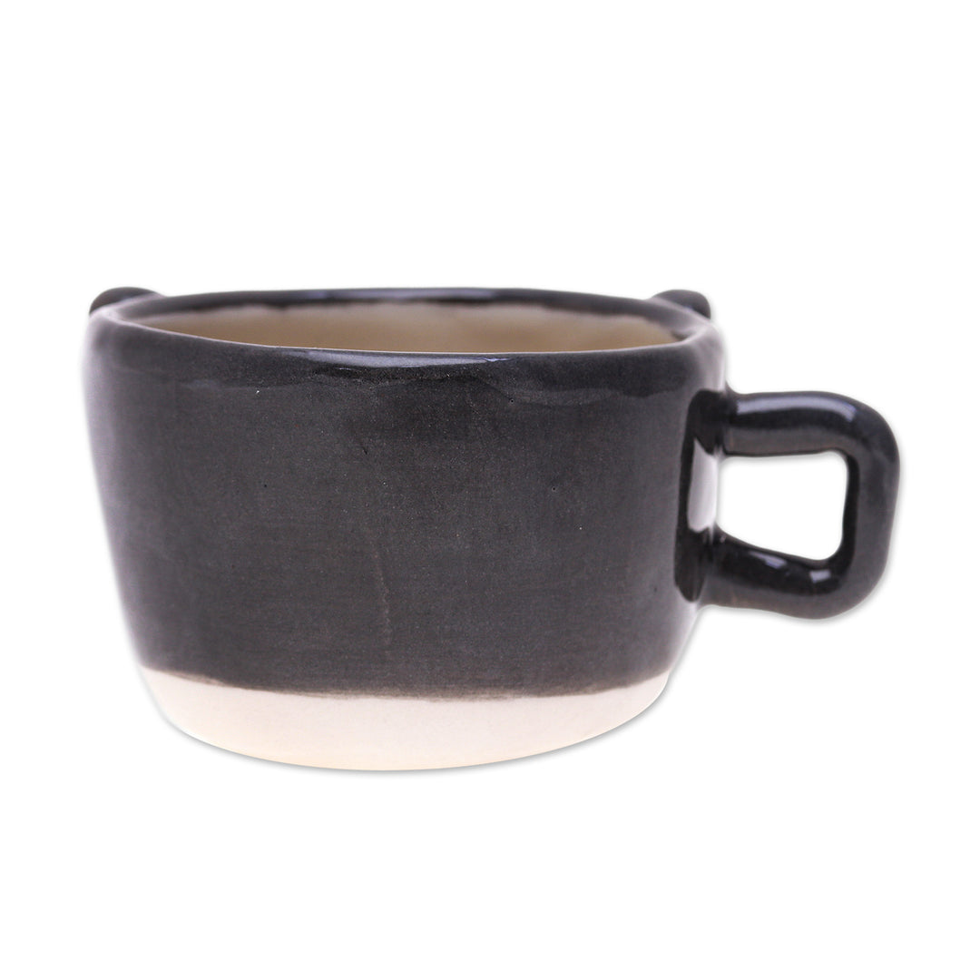 Thai Animal-Themed Ceramic Grey & White Cat Espresso Cup - Feline Demitasse