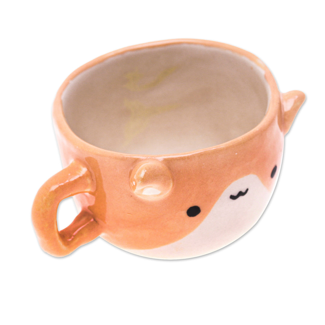 Handcrafted Animal-Themed Ceramic Orange Cat Espresso Cup - Cat Demitasse