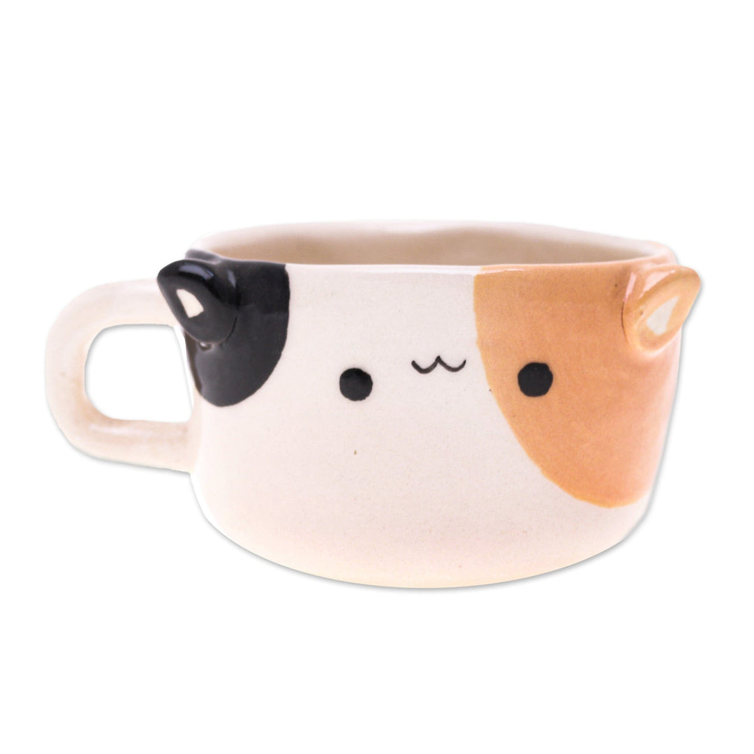 Artisan-Made Animal-Themed Ceramic Calico Cat Espresso Cup - Calico Cat Demitasse