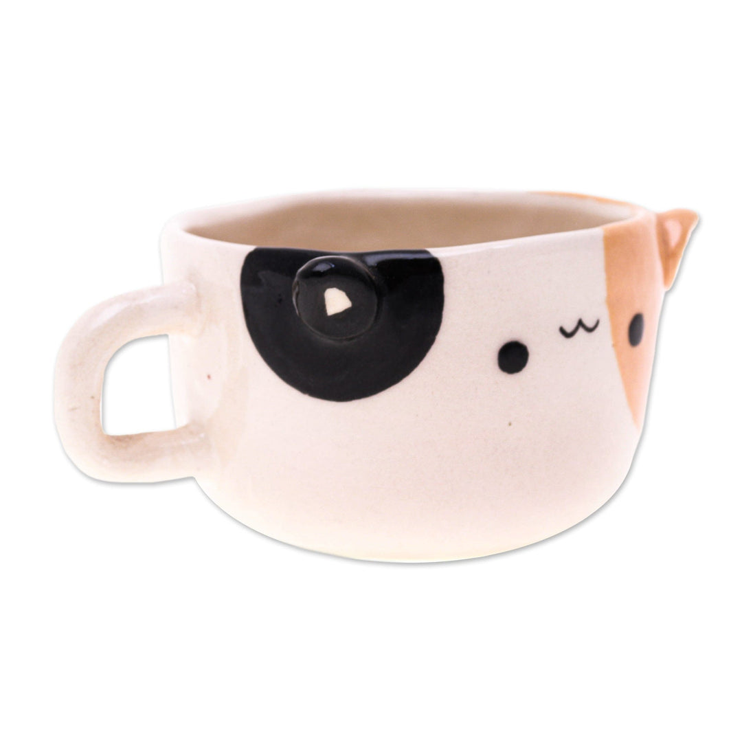 Artisan-Made Animal-Themed Ceramic Calico Cat Espresso Cup - Calico Cat Demitasse