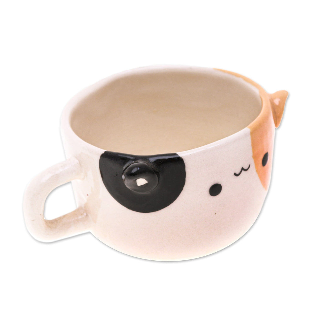 Artisan-Made Animal-Themed Ceramic Calico Cat Espresso Cup - Calico Cat Demitasse