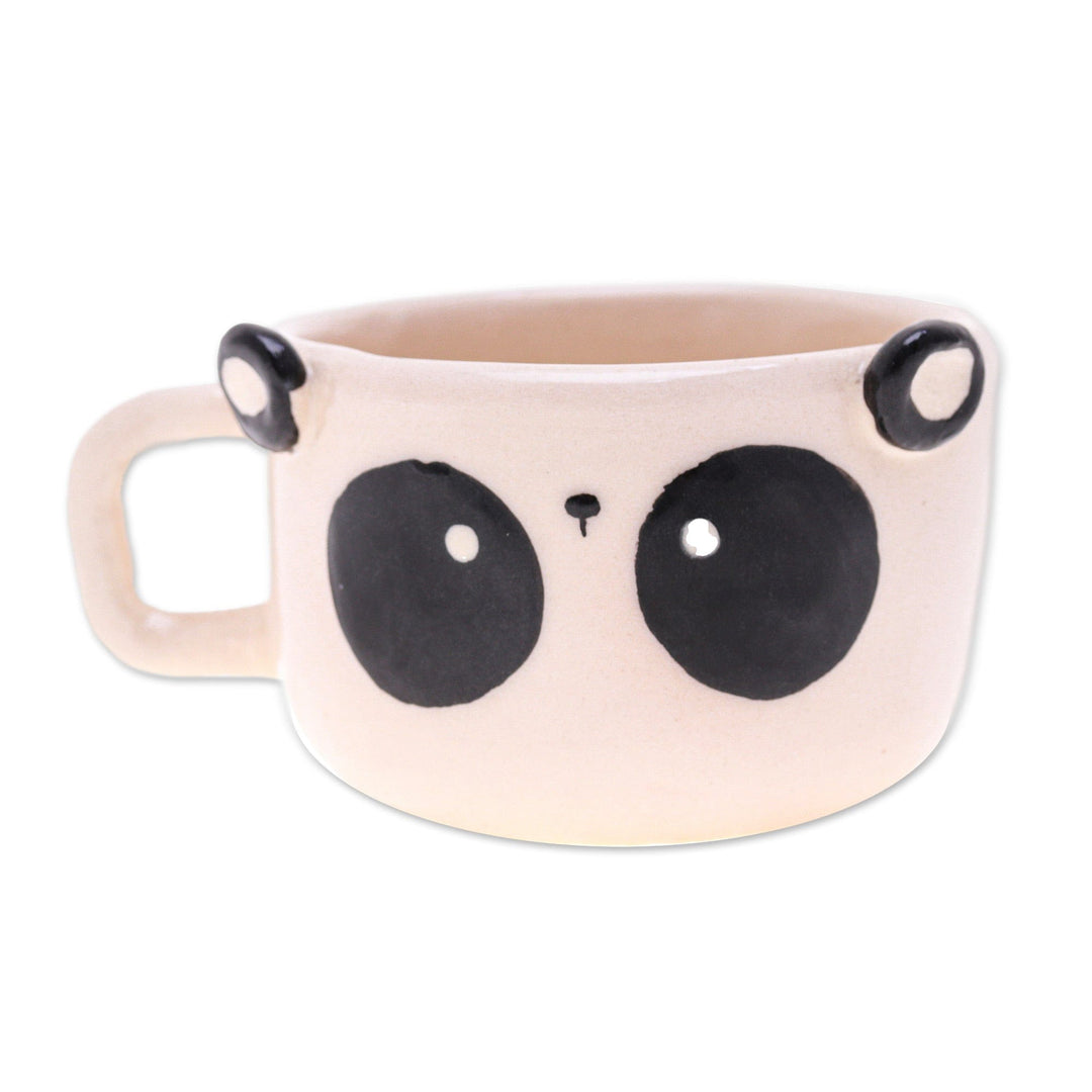 Fair Trade Panda-Themed Ceramic Espresso Cup from Thailand - Panda Demitasse