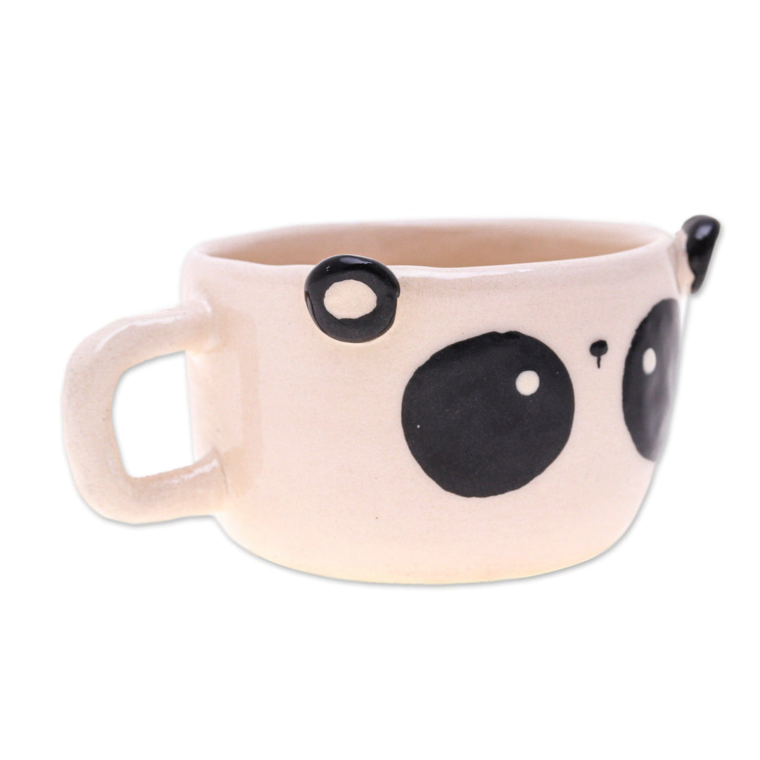 Fair Trade Panda-Themed Ceramic Espresso Cup from Thailand - Panda Demitasse