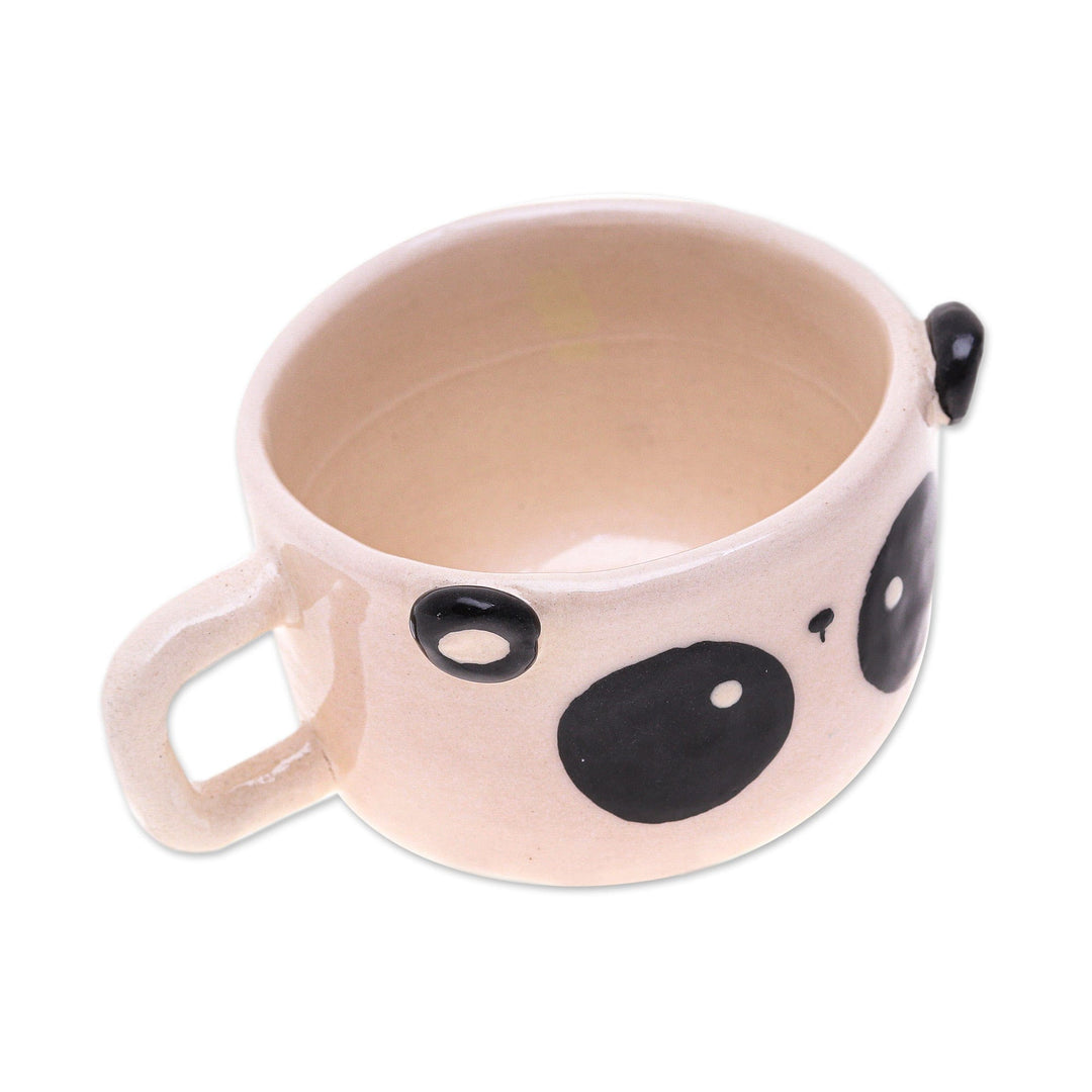 Fair Trade Panda-Themed Ceramic Espresso Cup from Thailand - Panda Demitasse