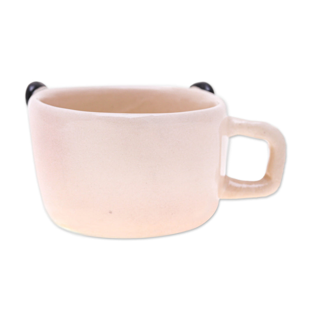 Fair Trade Panda-Themed Ceramic Espresso Cup from Thailand - Panda Demitasse