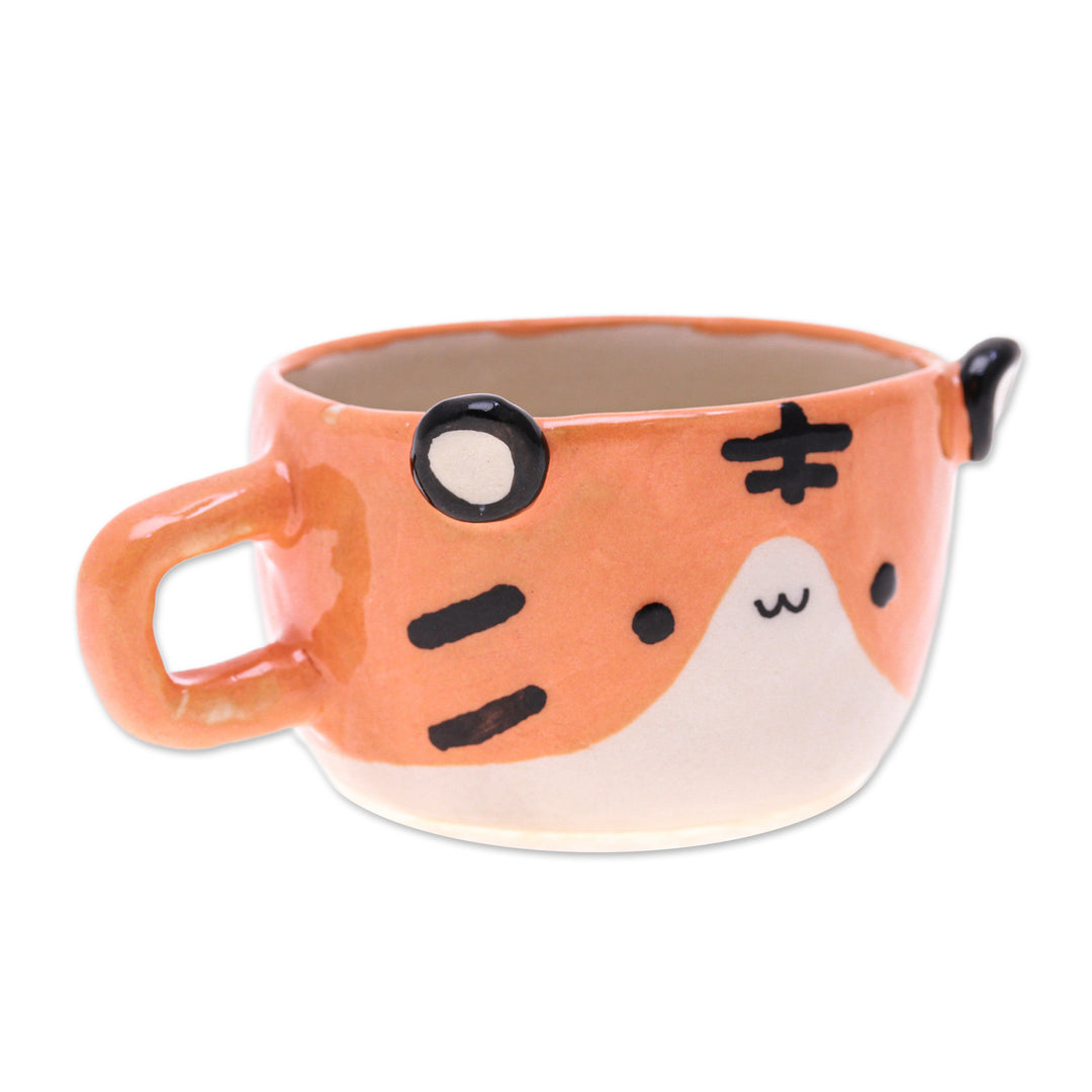 Thai Handcrafted Tiger-Themed Glossy Ceramic Espresso Cup - Tiger Demitasse