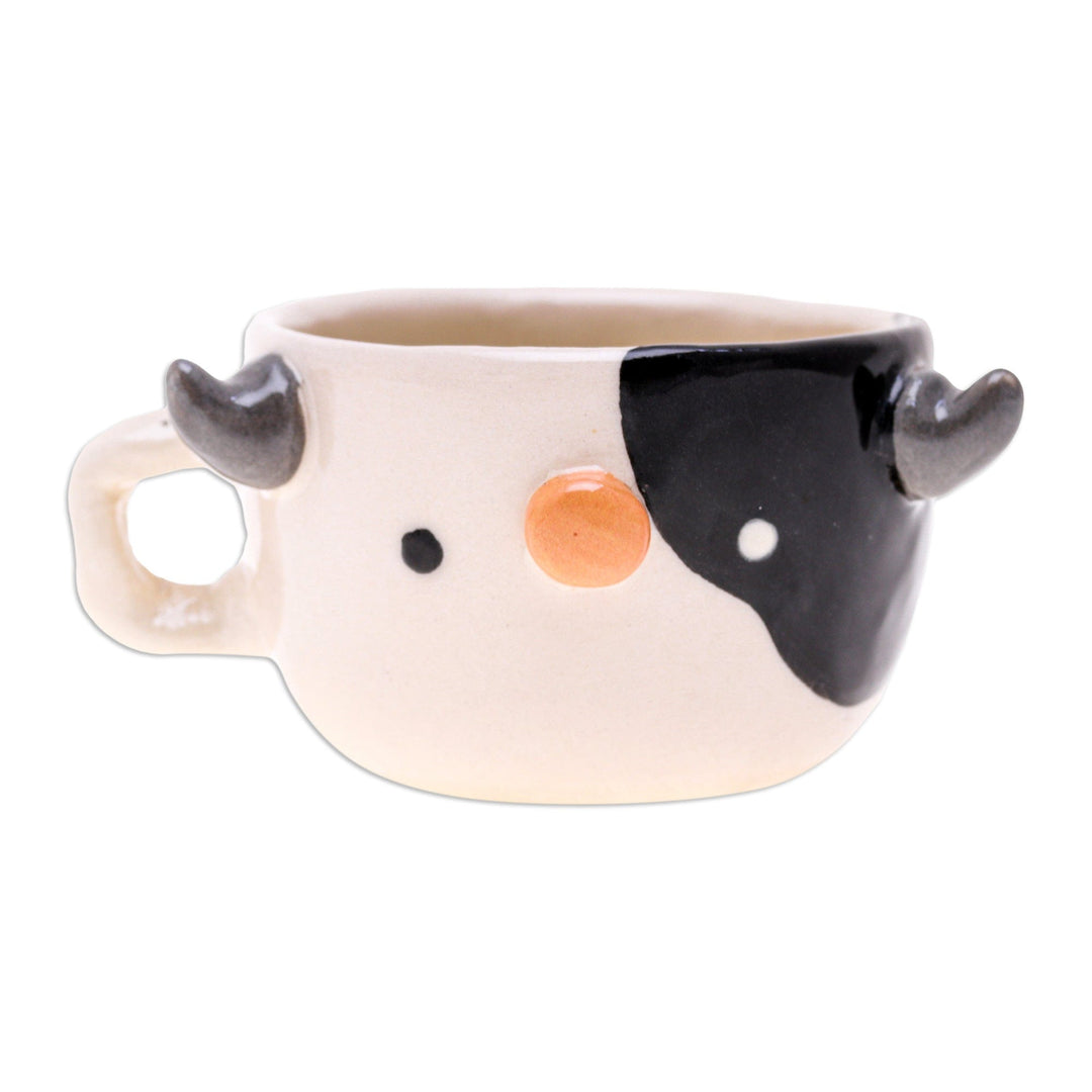 Artisan-Made Cow-Shaped Ceramic Espresso Cup from Thailand - Cow Demitasse