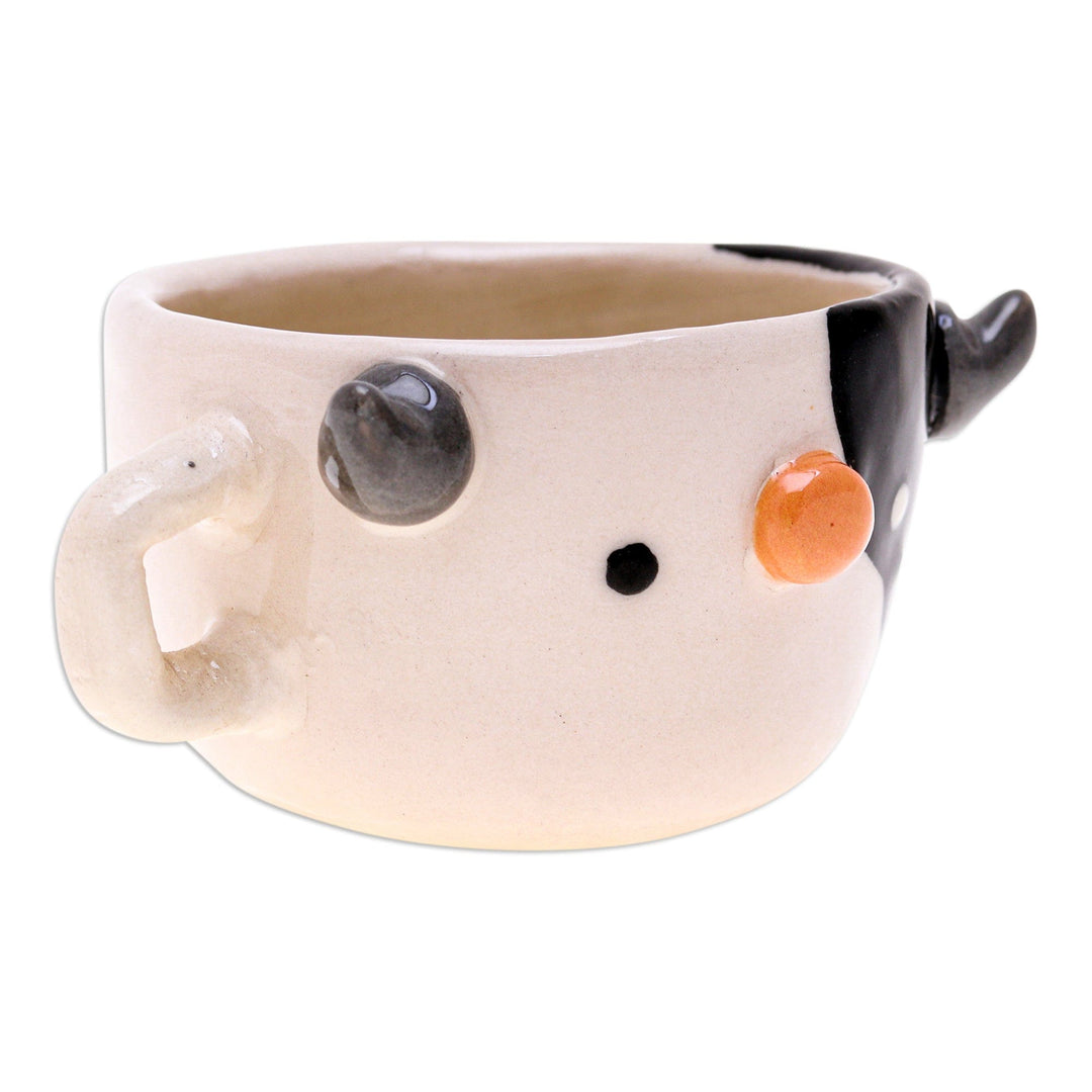 Artisan-Made Cow-Shaped Ceramic Espresso Cup from Thailand - Cow Demitasse