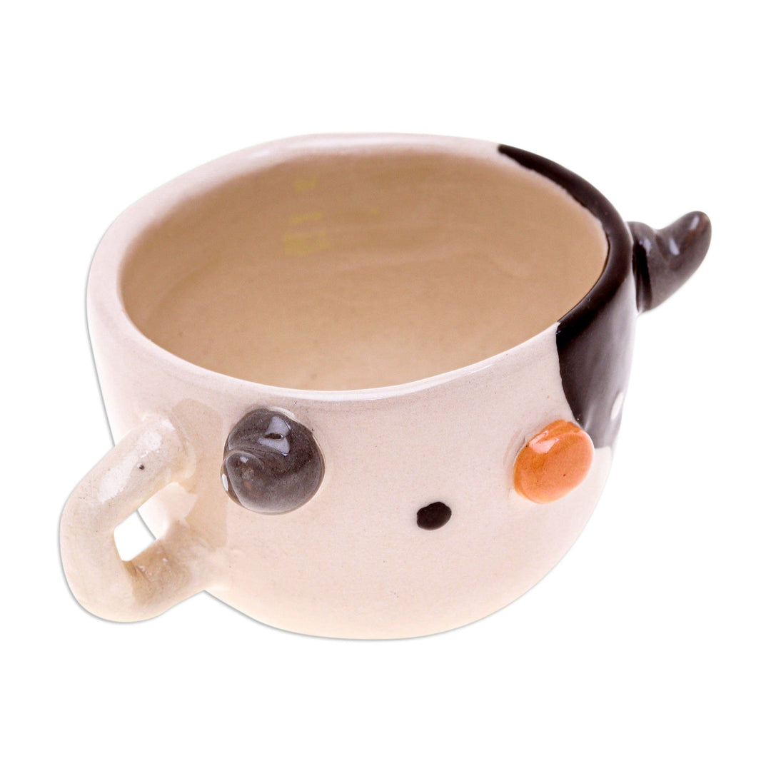 Artisan-Made Cow-Shaped Ceramic Espresso Cup from Thailand - Cow Demitasse
