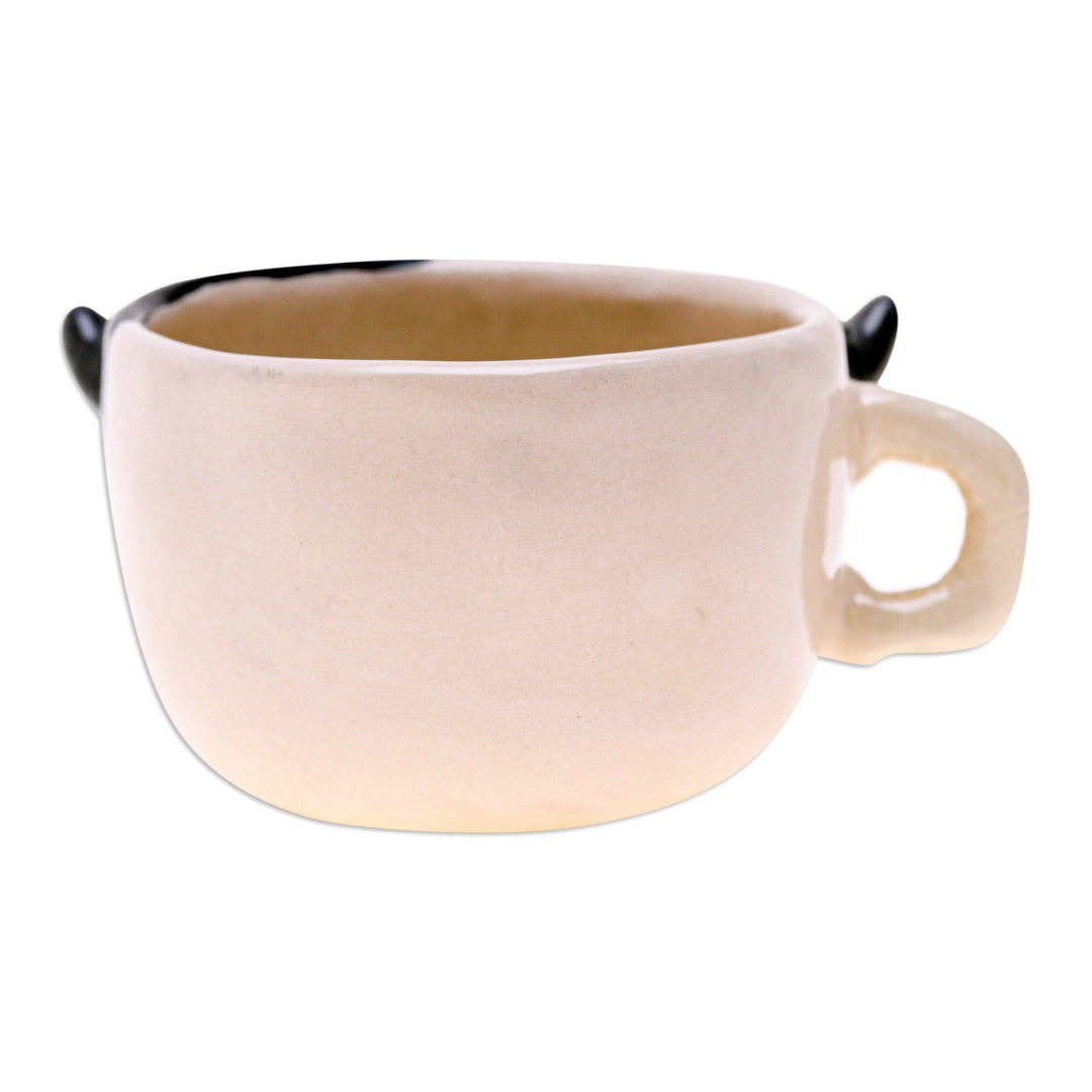 Artisan-Made Cow-Shaped Ceramic Espresso Cup from Thailand - Cow Demitasse