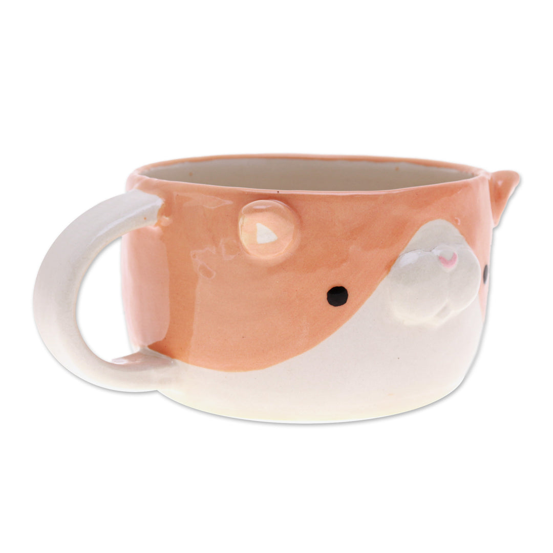 Whimsical 6 oz Ceramic Orange Cat Cup with a Glossy Finish - Cat's Elixir