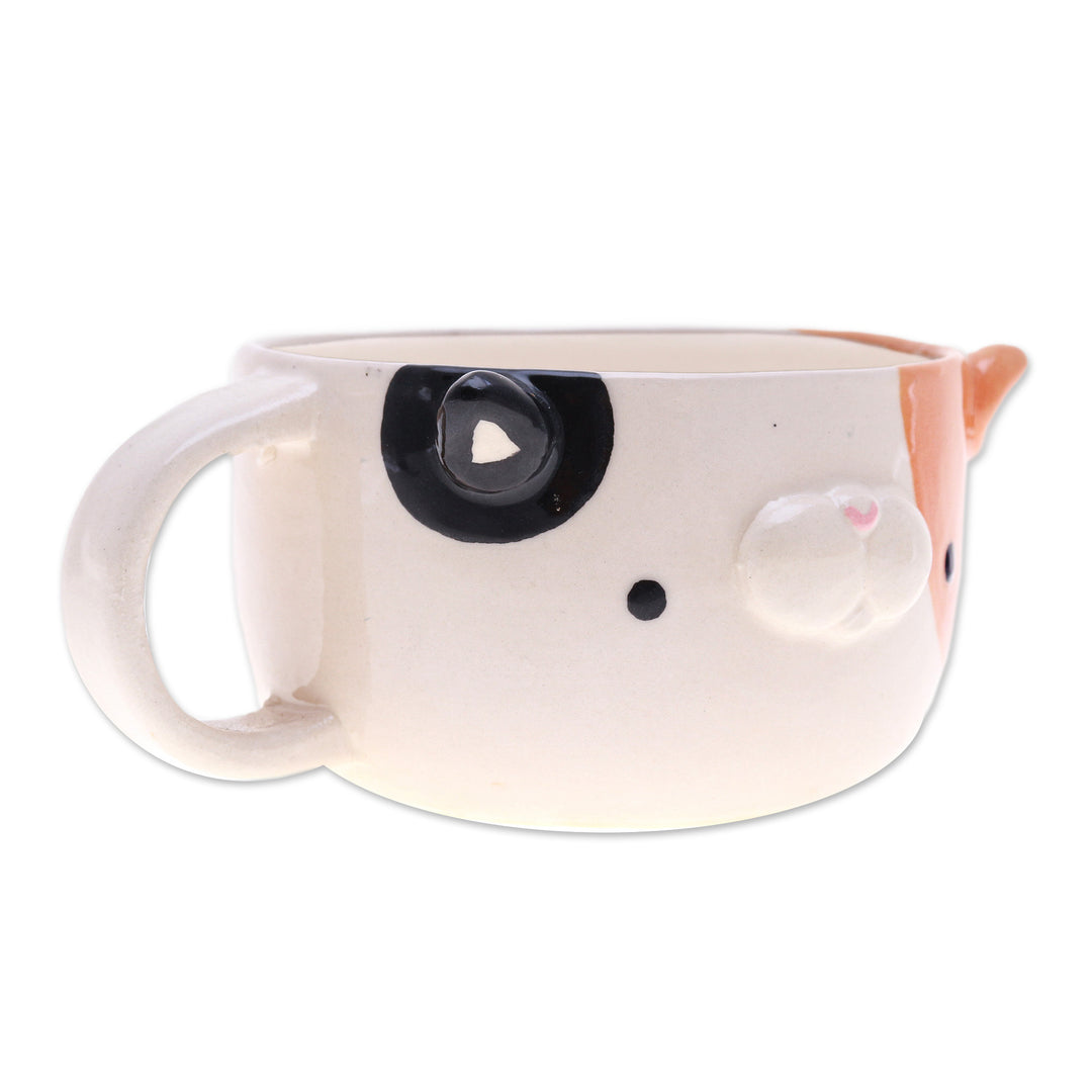 Whimsical 6 oz Ceramic Calico Cat Cup with a Glossy Finish - Calico Elixir