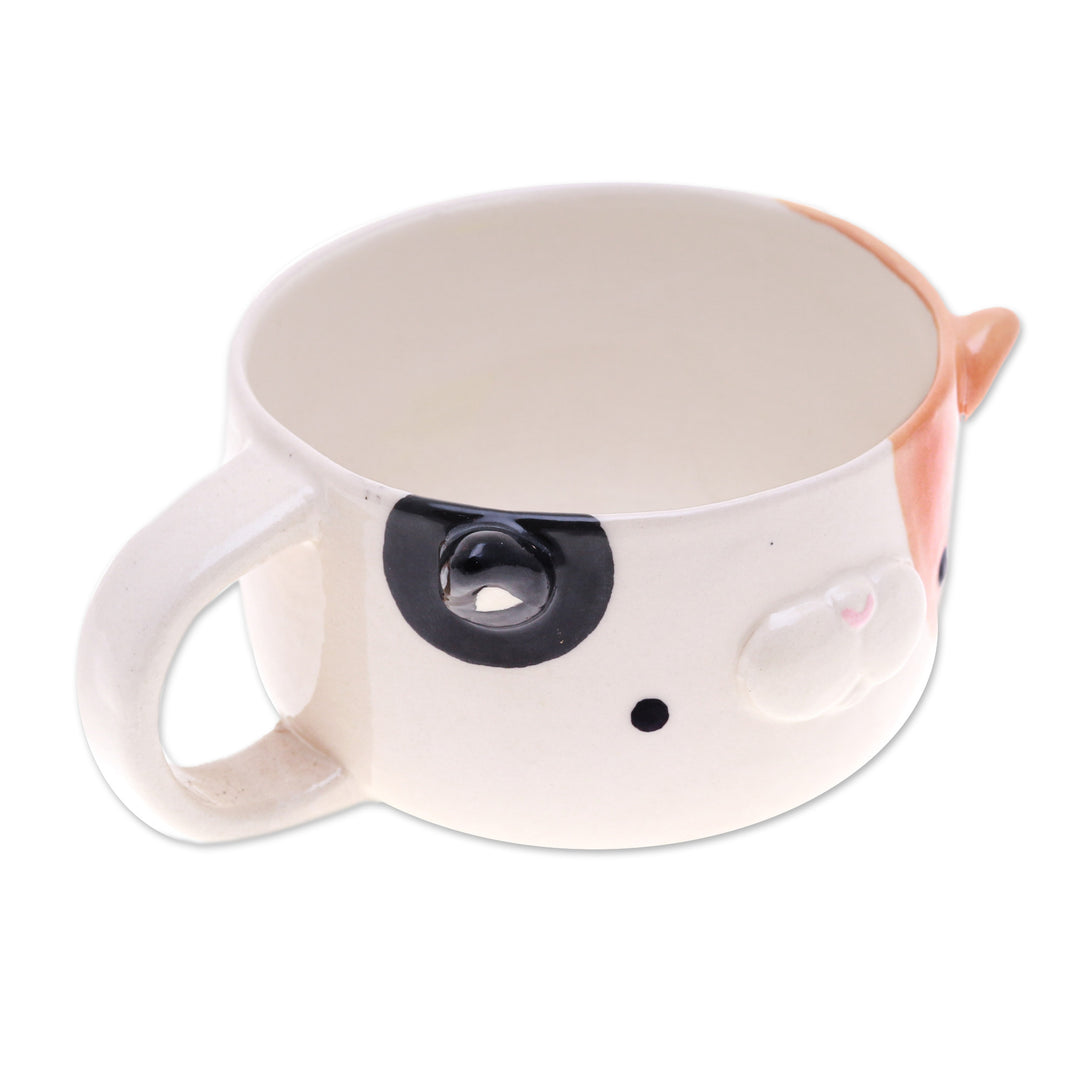 Whimsical 6 oz Ceramic Calico Cat Cup with a Glossy Finish - Calico Elixir