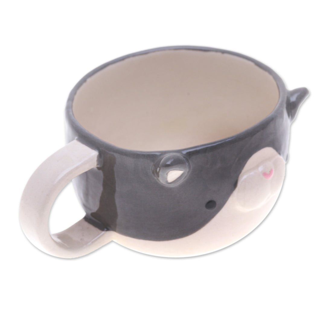 Whimsical 6 oz Ceramic Grey Cat Cup with a Glossy Finish - Feline Elixir