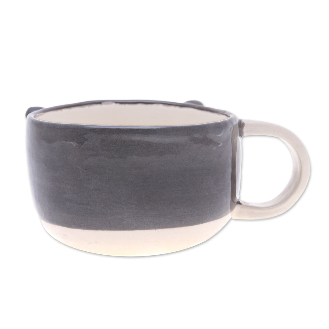 Whimsical 6 oz Ceramic Grey Cat Cup with a Glossy Finish - Feline Elixir
