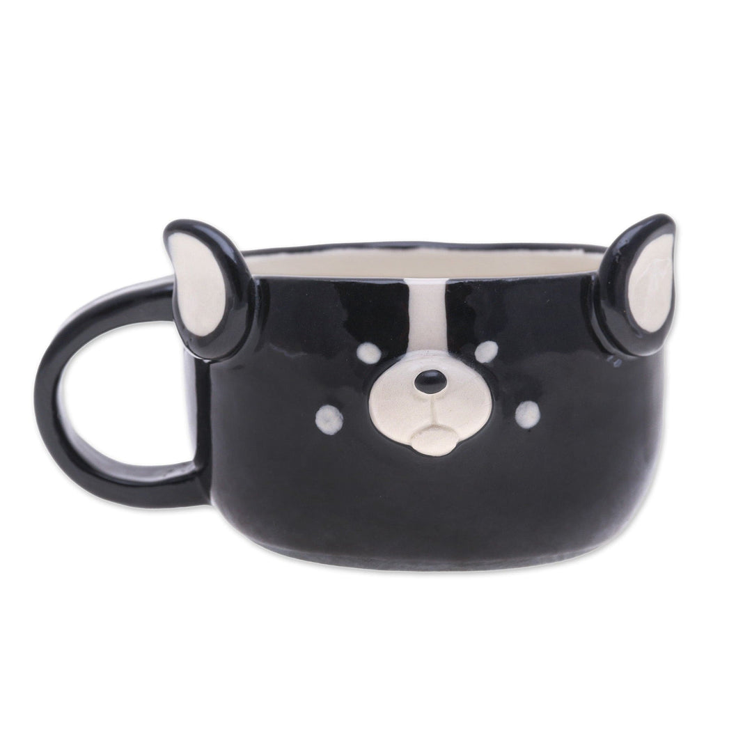 Ceramic Frenchie Dog Cup with a Glossy Finish from Thailand - Frenchie Elixir