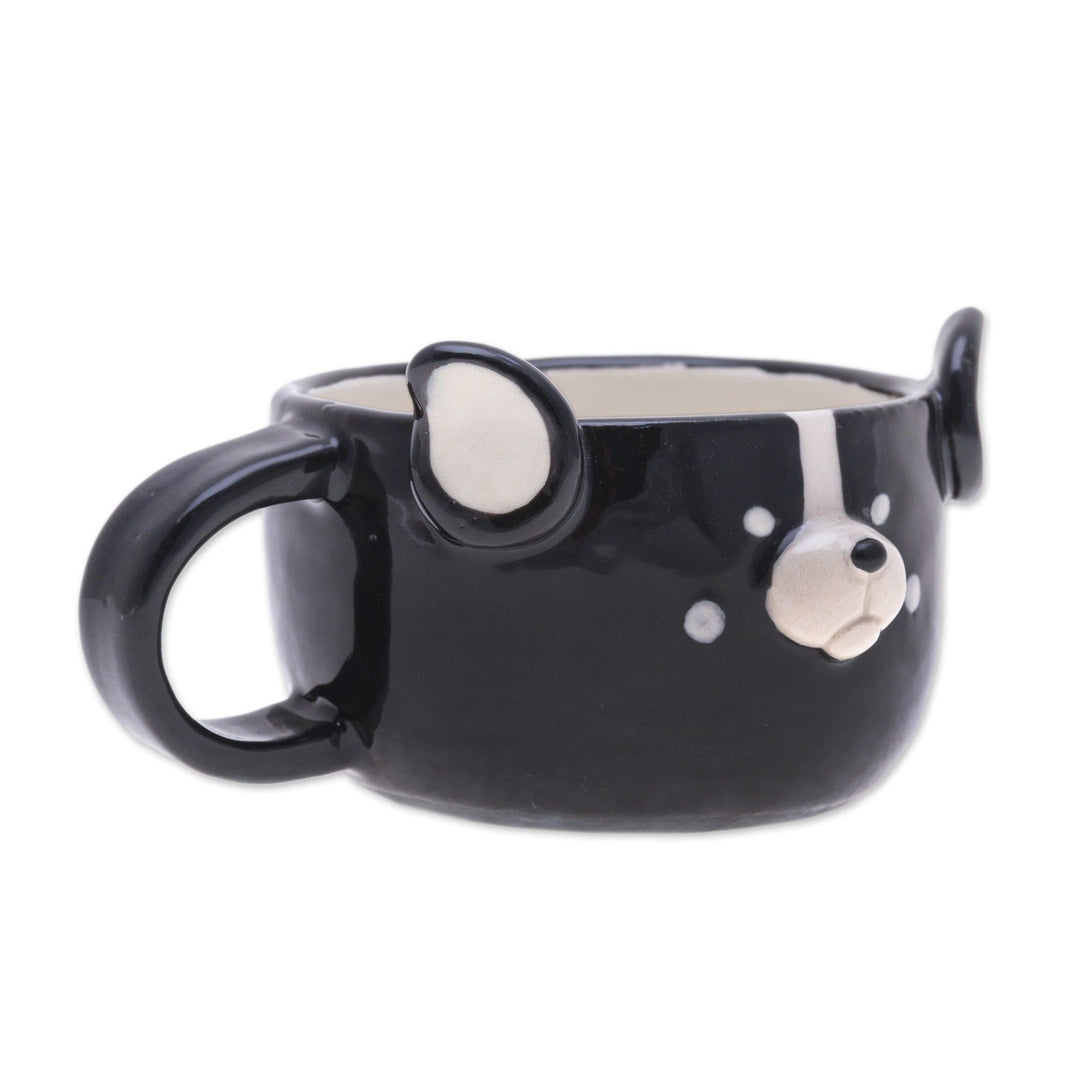 Ceramic Frenchie Dog Cup with a Glossy Finish from Thailand - Frenchie Elixir