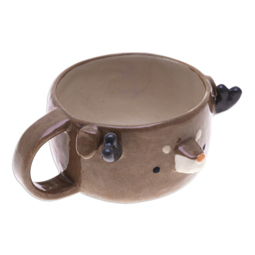 Thai Ceramic 6 oz Deer Cup with a Glossy Finish - Deer Elixir