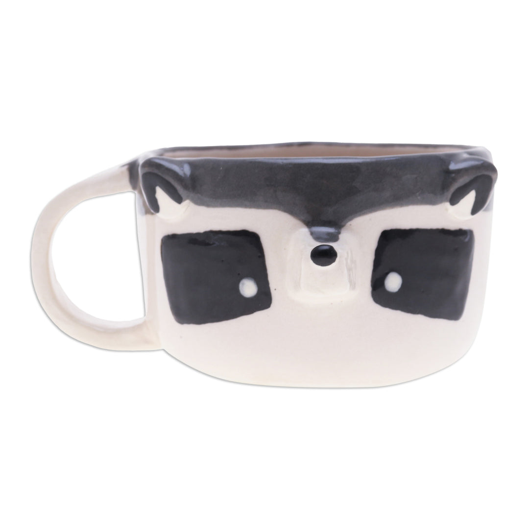 Whimsical 6 oz Ceramic Raccoon Cup with a Glossy Finish - Raccoon Elixir