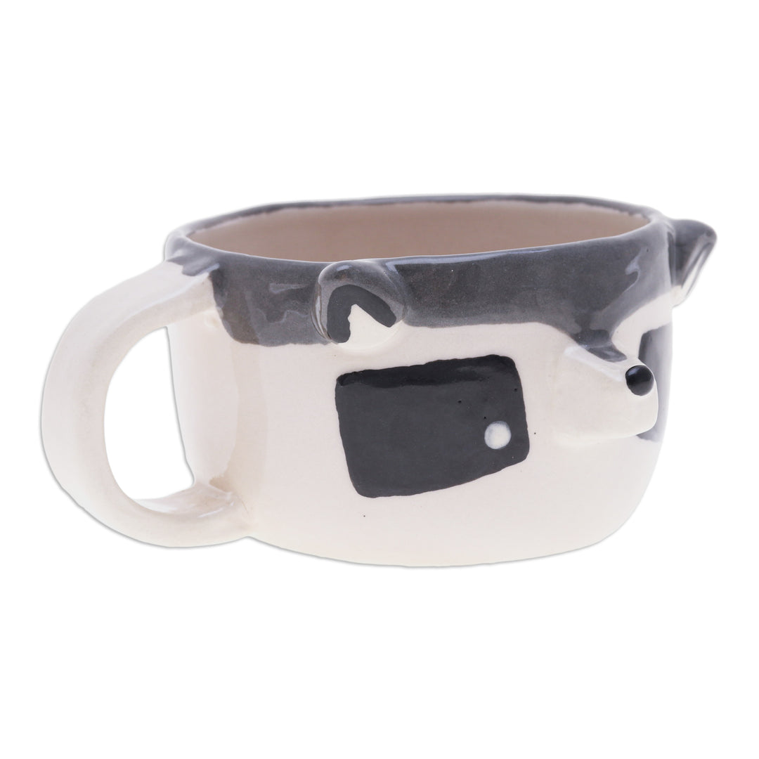 Whimsical 6 oz Ceramic Raccoon Cup with a Glossy Finish - Raccoon Elixir