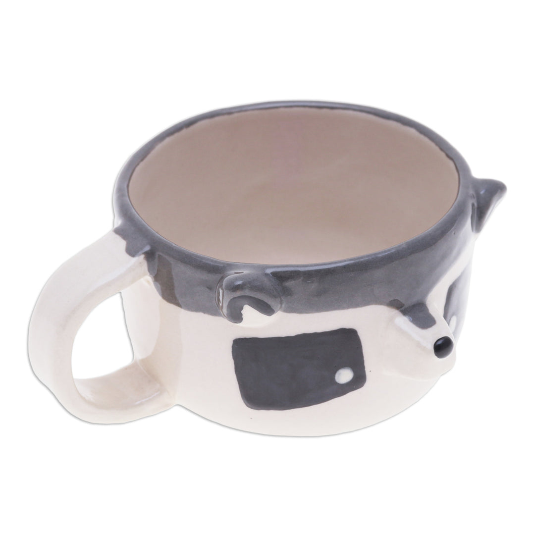 Whimsical 6 oz Ceramic Raccoon Cup with a Glossy Finish - Raccoon Elixir