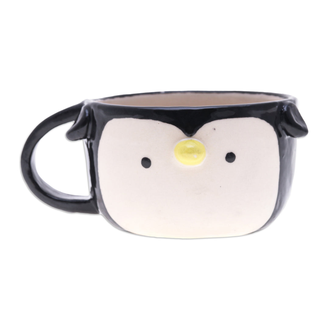 Handcrafted 6 oz Thai Ceramic Penguin Cup with Glossy Finish - Penguin Elixir