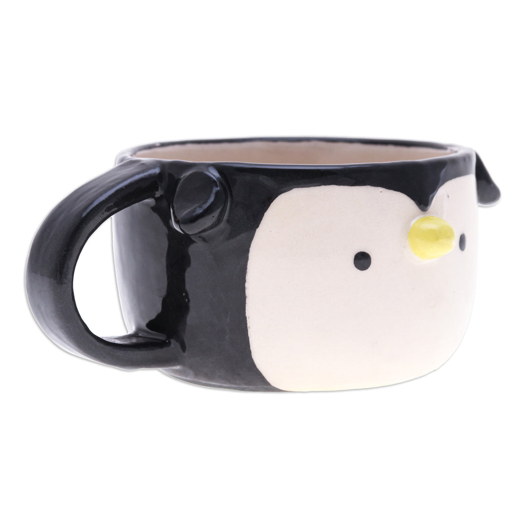 Handcrafted 6 oz Thai Ceramic Penguin Cup with Glossy Finish - Penguin Elixir