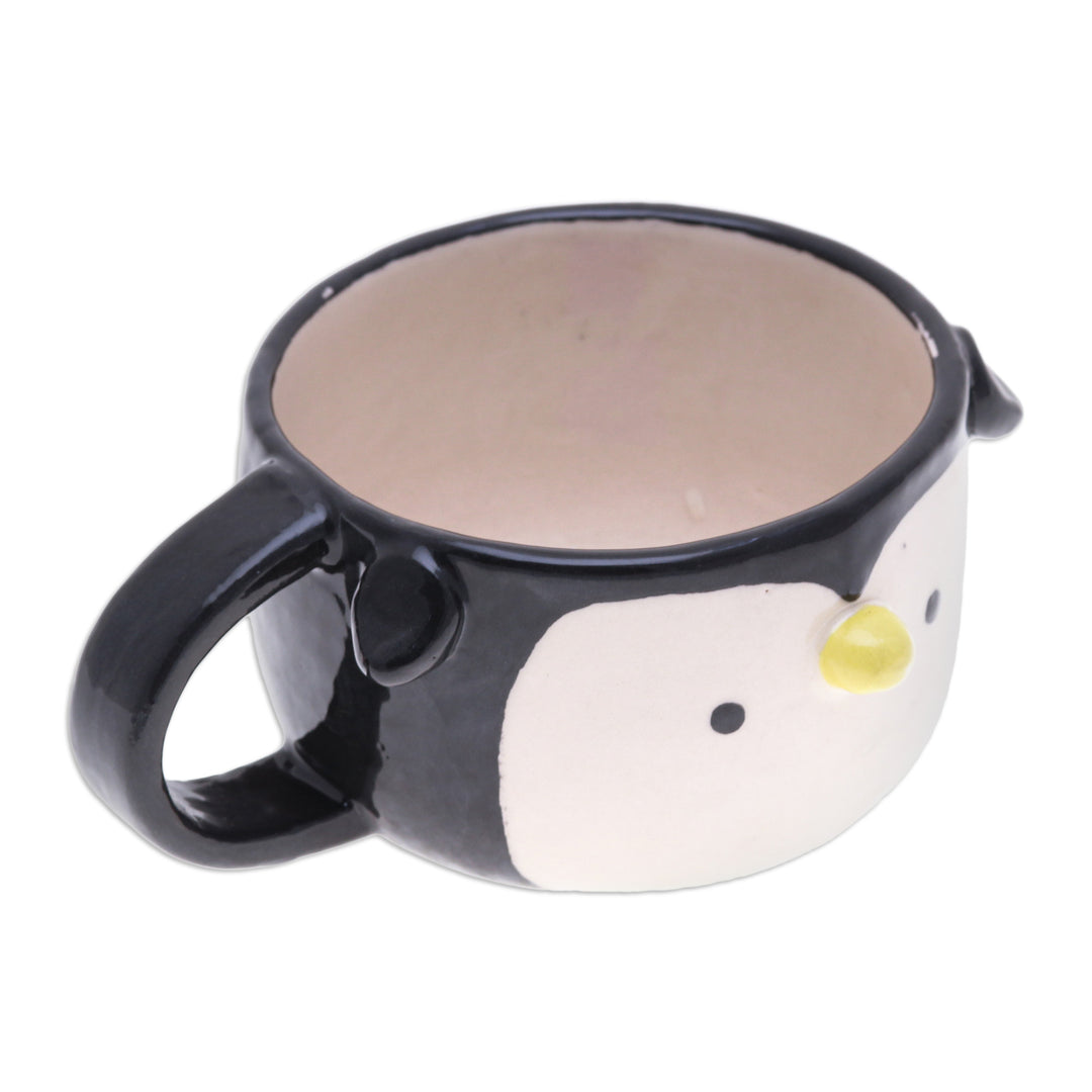 Handcrafted 6 oz Thai Ceramic Penguin Cup with Glossy Finish - Penguin Elixir