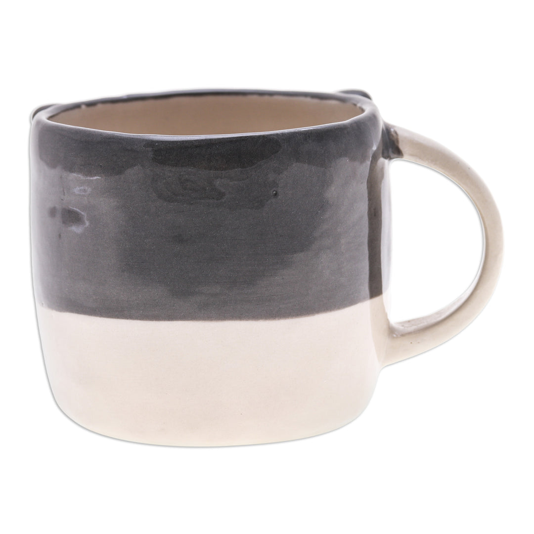 Thai Handcrafted 9 oz Glazed Ceramic Cat Mug - Bicolor Cat Morning