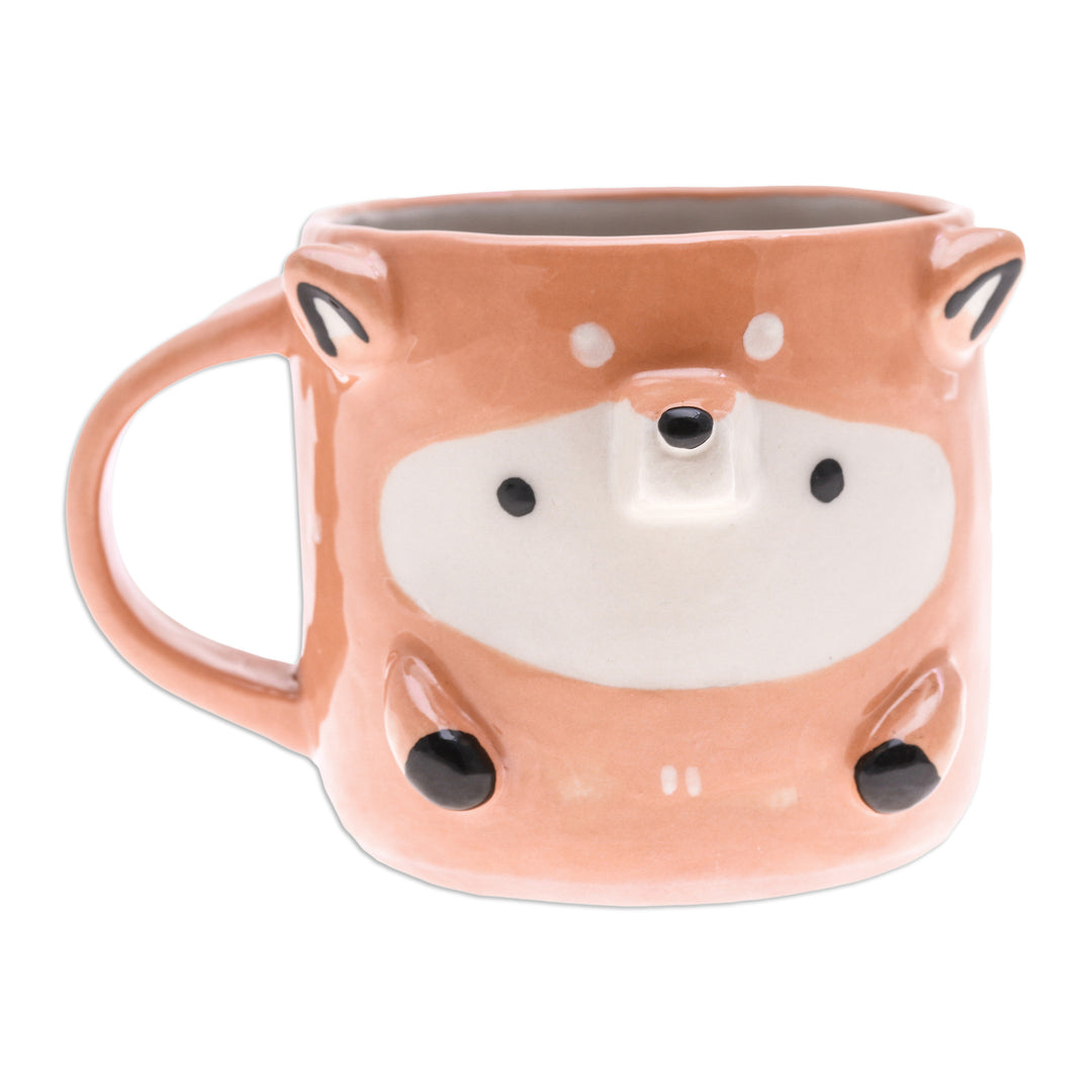 Handmade Glazed Ceramic 9 oz Fox Mug from Thailand - Fox Morning